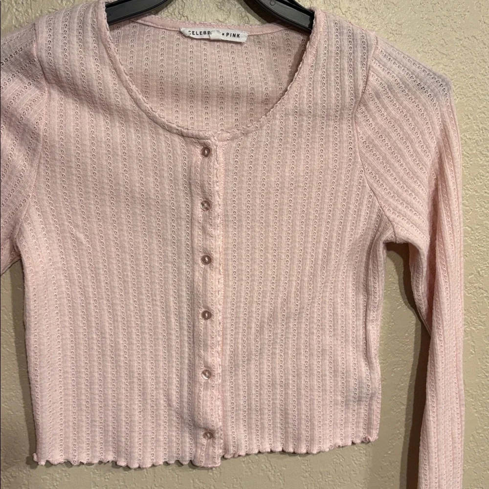 ***Celebrity pink long sleeve button-down top size small